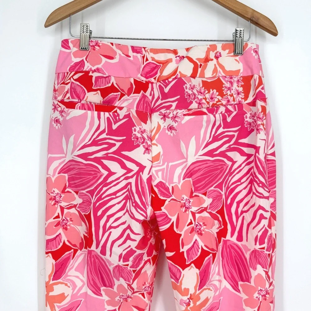 IBKUL Women's Pascha Pink Floral Stretch UPF 50+ Ankle Pants Golf Sz 8